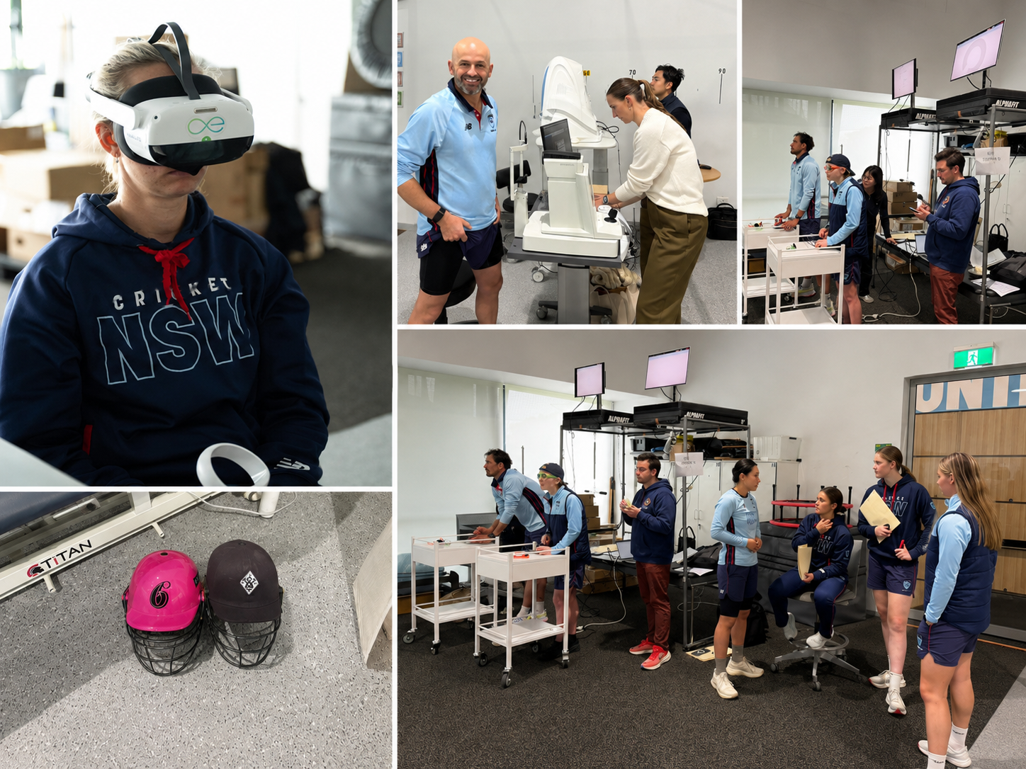 Cricket NSW athletes taking part in sports vision and ophthalmic testing using visual assessment technology and eye-imaging equipment.