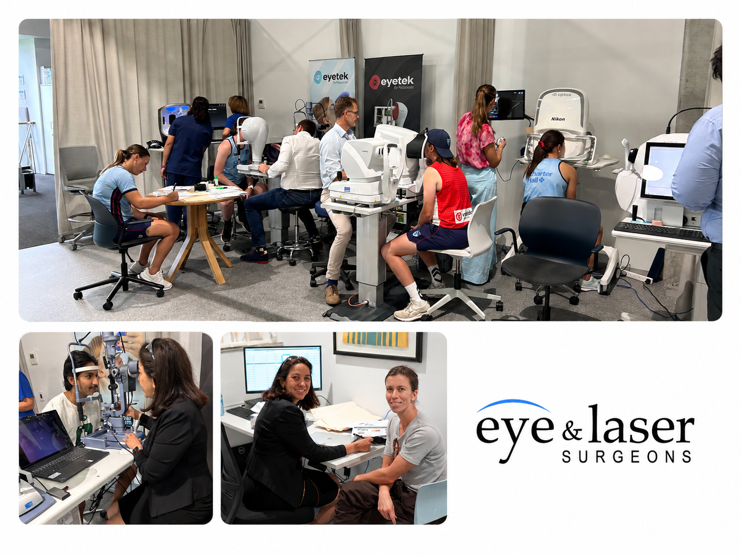 Elite athletes undergoing comprehensive ophthalmic assessment and sports vision testing with Eye & Laser Surgeons