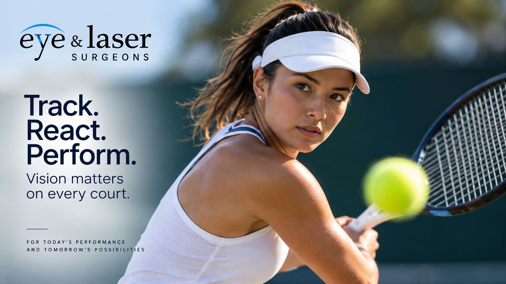 Tennis player tracking a ball during a match, highlighting the importance of clear vision, reaction time and hand eye coordination in sports.